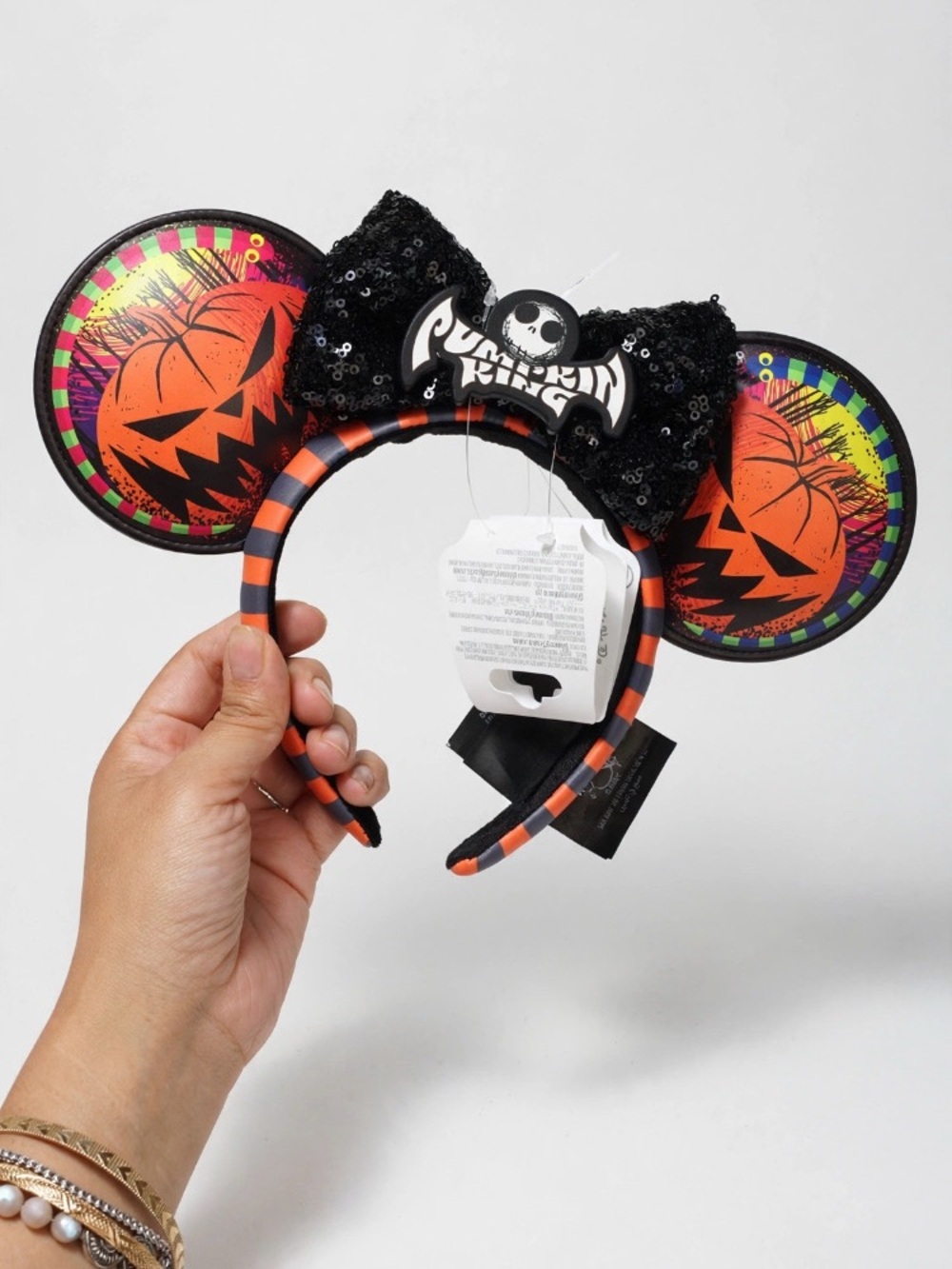 Disney Halloween Jack-O'-Lantern Sequin Bow Ear Headband - Black & Orange